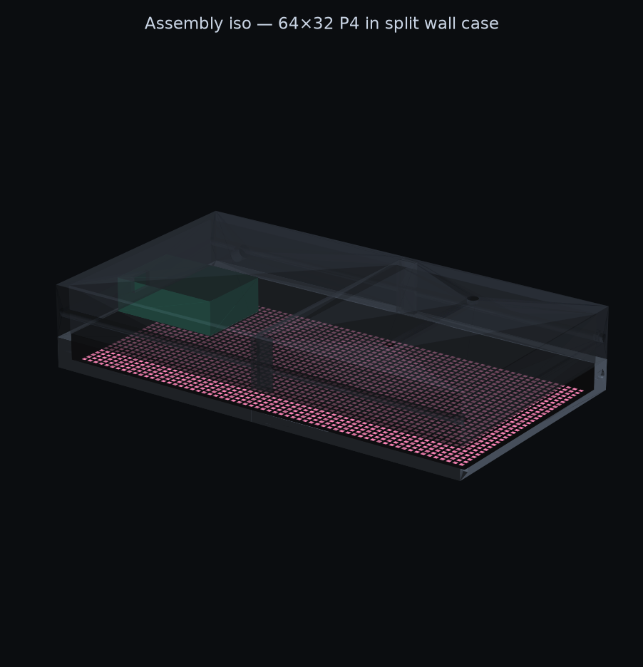 CAD render of the split enclosure for the Rage Matrix 64×32 wall display