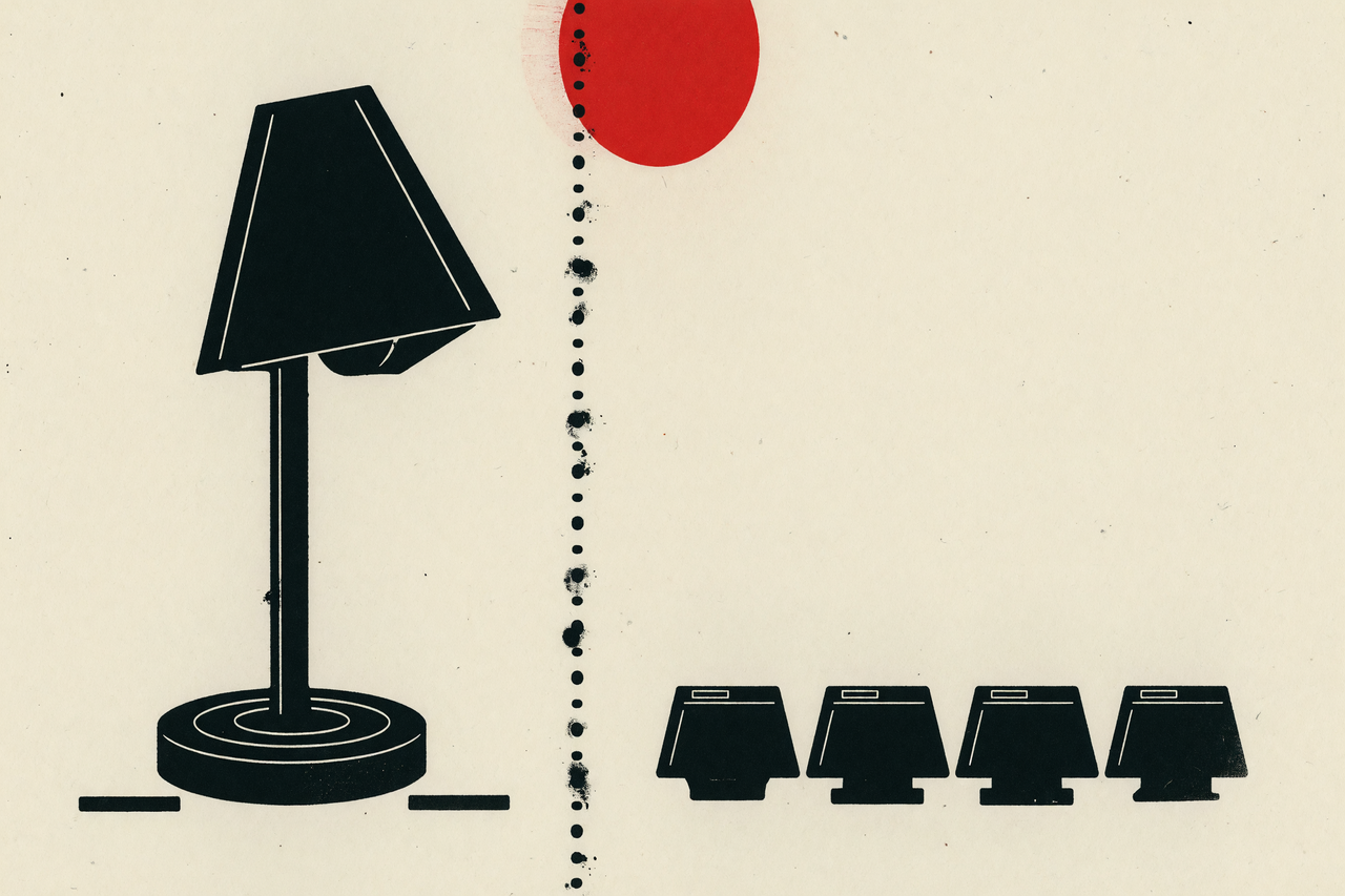 A lamp on one side, keys on the other.