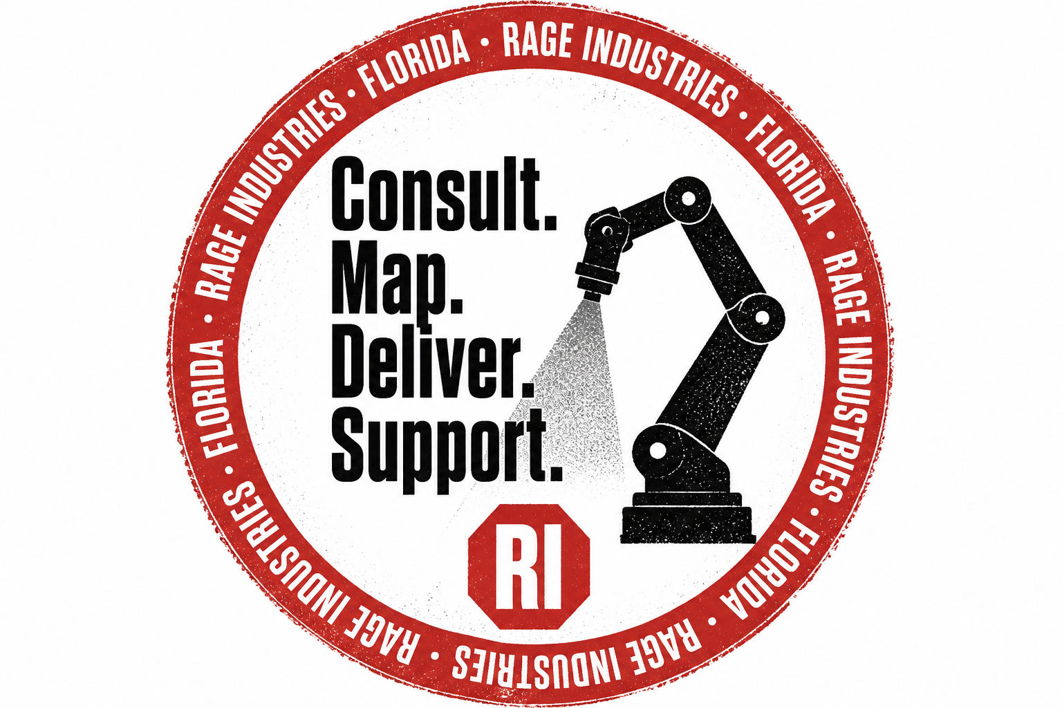 Rage Industries Florida seal. Consult. Map. Deliver. Support.